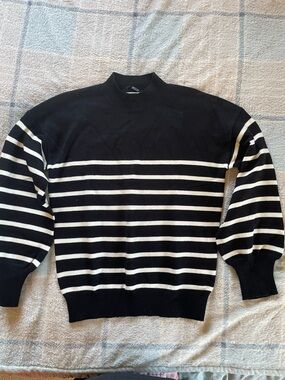 zeagoo Black & White Striped Mock Neck Sweater